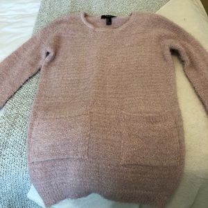 Pink fuzzy sweater dress with pockets